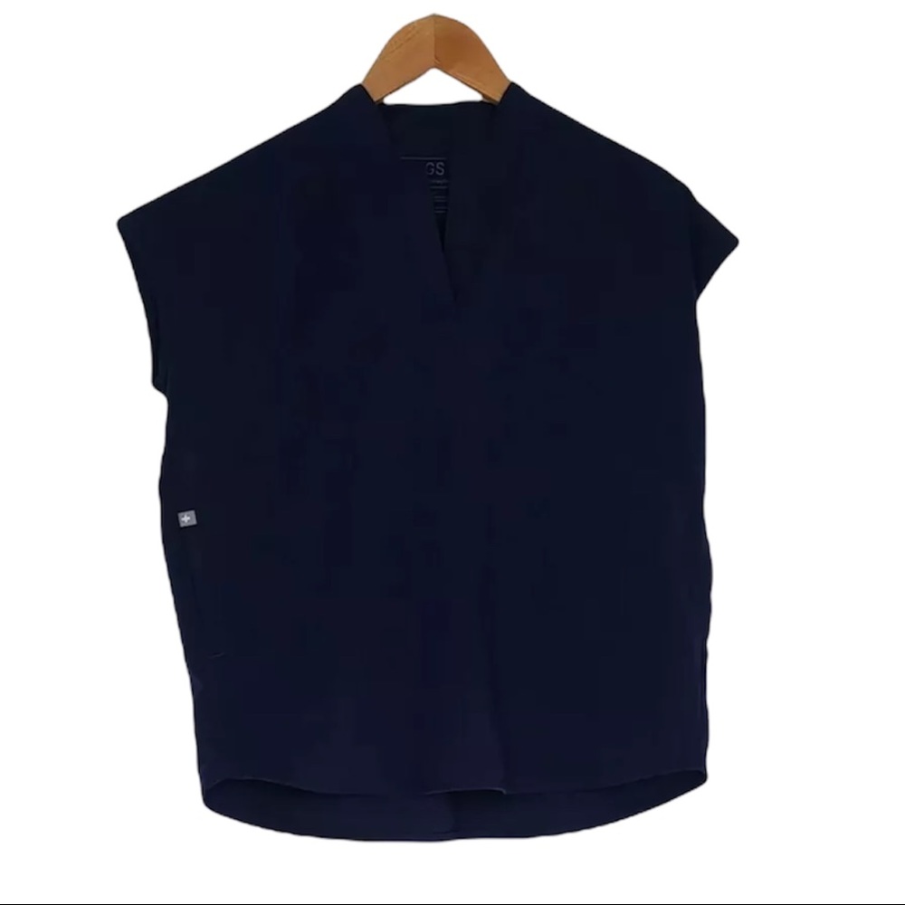 Figs Blue Rafaela Scrub Top V Neck Blouse Mandarin Collar Size XS Womens Flaw